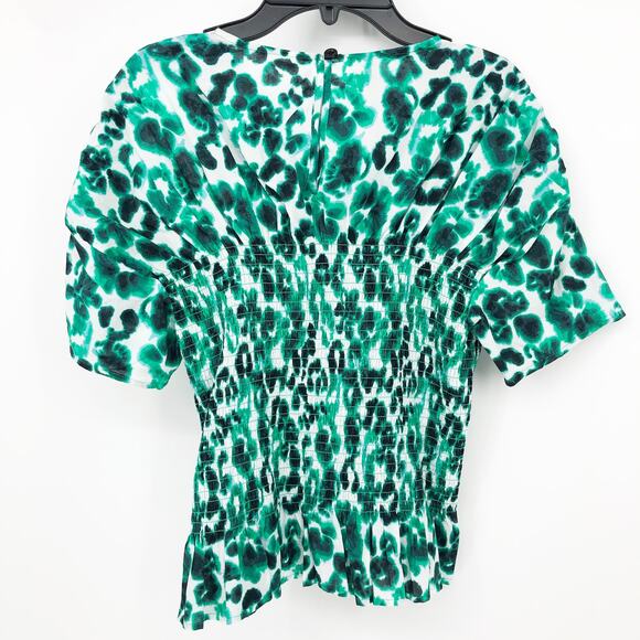 PFERDGARTEN Womens Mynowa Blouse Size 4 Flower Green Smocked Cotton Peplum NWOT - Picture 6 of 10